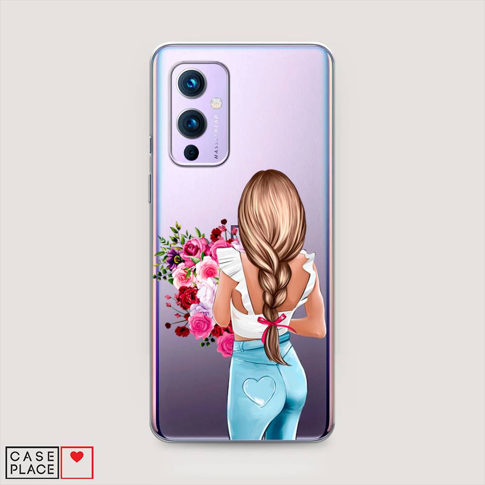 

Чехол на OnePlus 9 LE2113 "Девушка с цветами", Коричневый;розовый;голубой, 151450-6