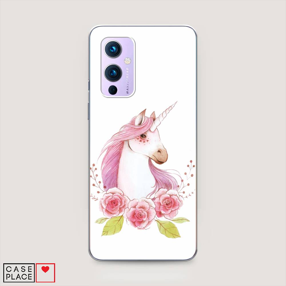 

Чехол на OnePlus 9 LE2113 "Единорог цветы", Белый;розовый;серый, 151450-1