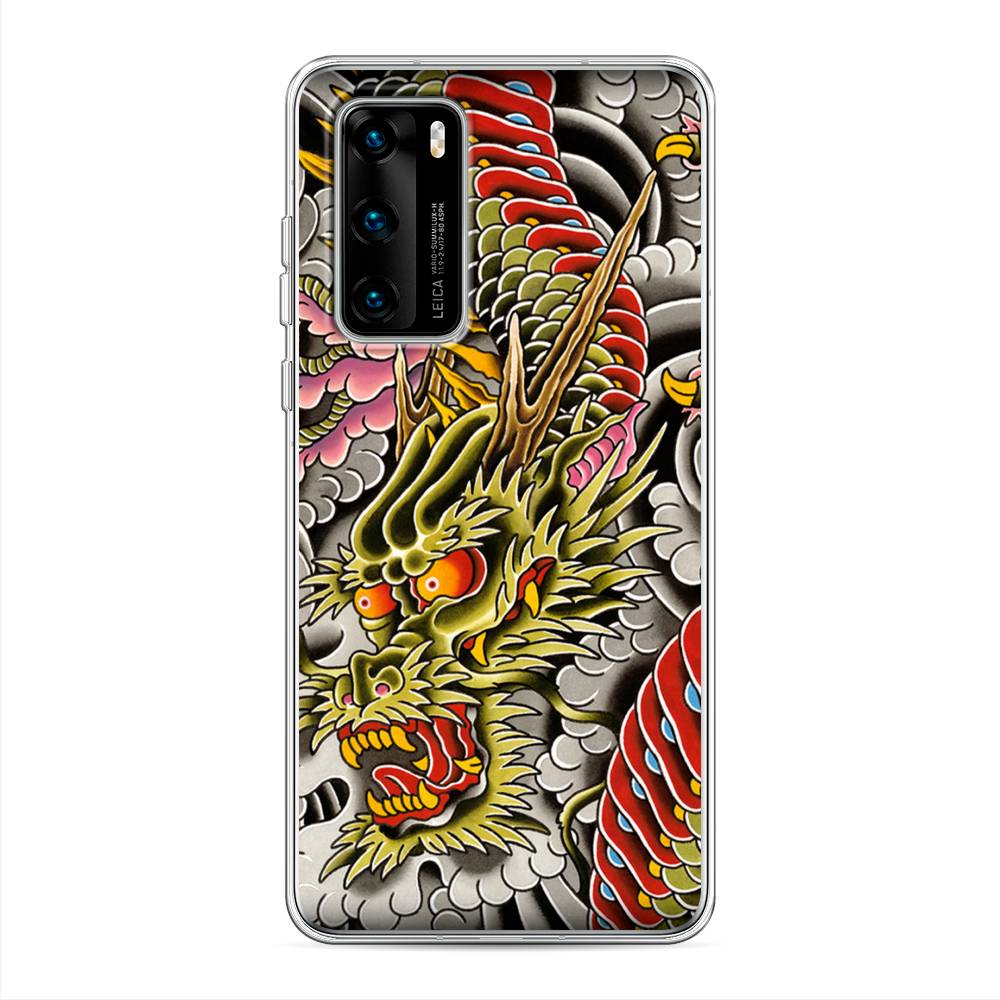 

Чехол на Huawei P40 "Японский дракон", Желтый;розовый;красный, 610850-4