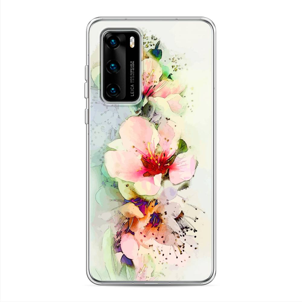 

Чехол на Huawei P40 "Нежные цветы", Зеленый;розовый, 610850-2