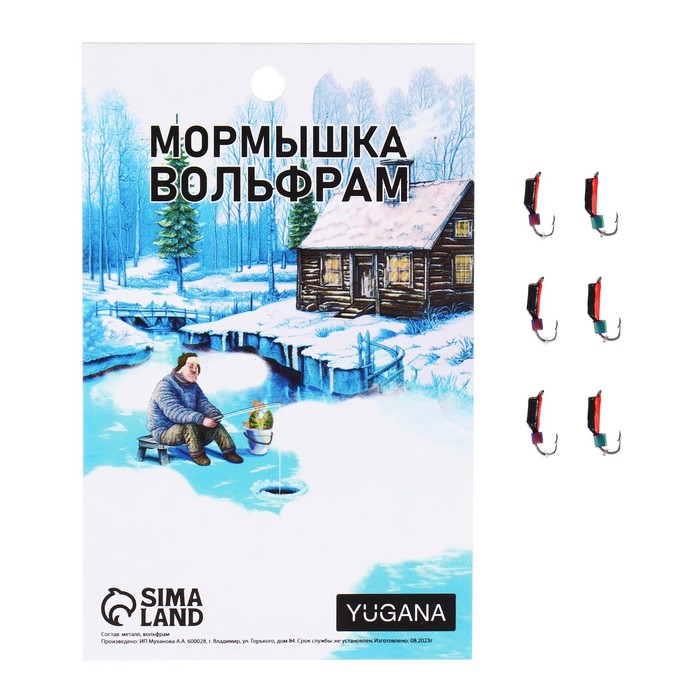 

Мормышка Столбик черный, красное брюшко + куб хамелеон, вес 0.4 г (6 шт.), Столбик