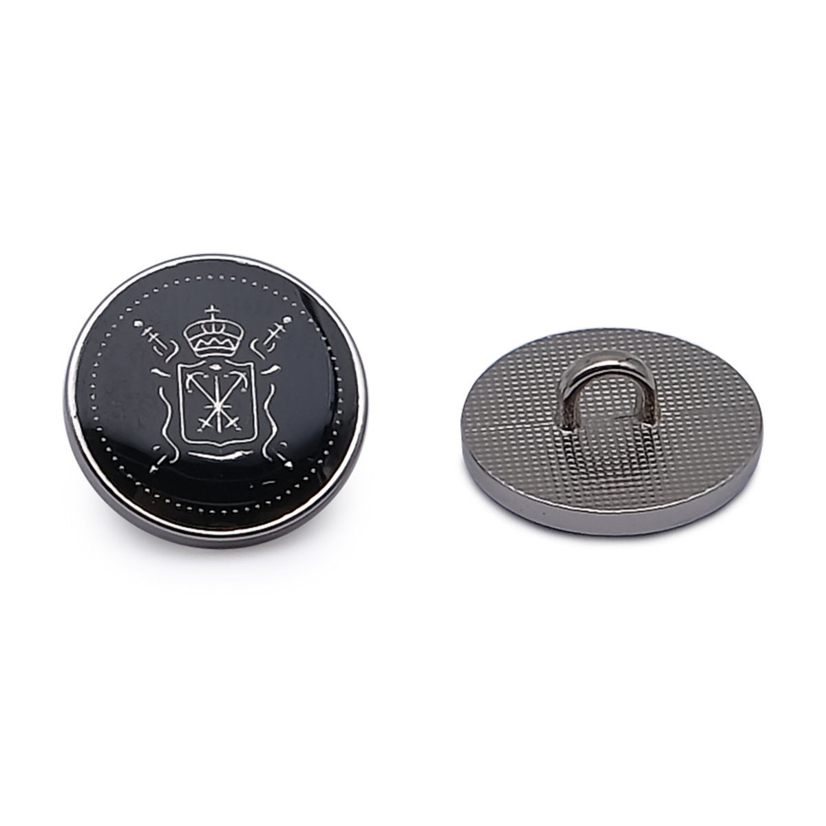 

Пуговица Герб 24L (15 мм), на ножке, металл, ME 657 (черный, серебро), 36 шт