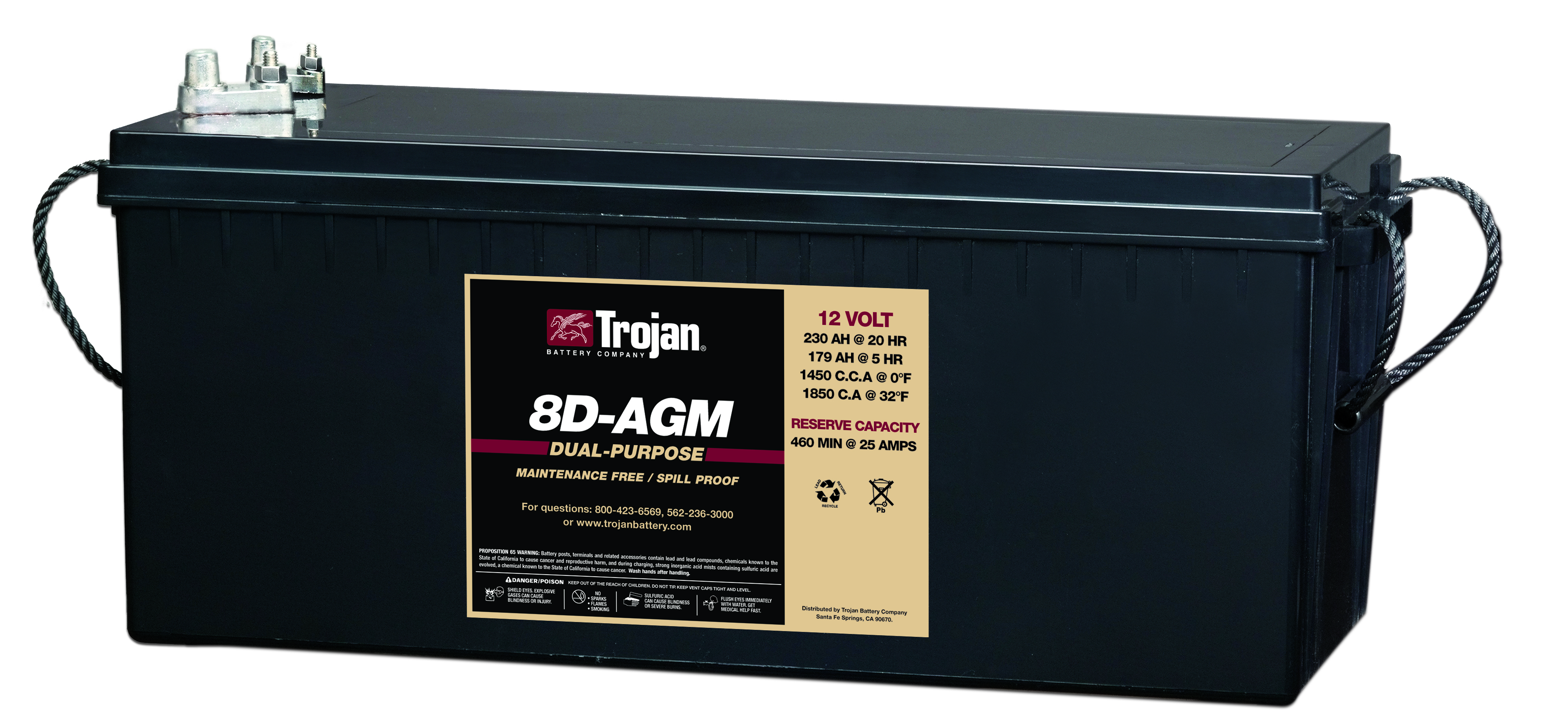 

Аккумулятор TROJAN 8D-AGM 12V 230A (521х269х233)