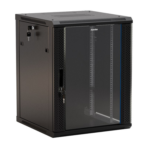 Шкаф коммутационный Hyperline (TWB-1866-GP-RAL9004) настенный 18U 600x600мм пер.дв.стекл 2