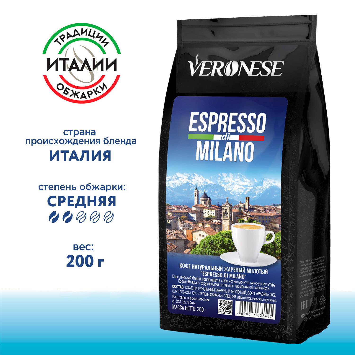 Кофе молотый Veronese Espresso di Milano, 200 г