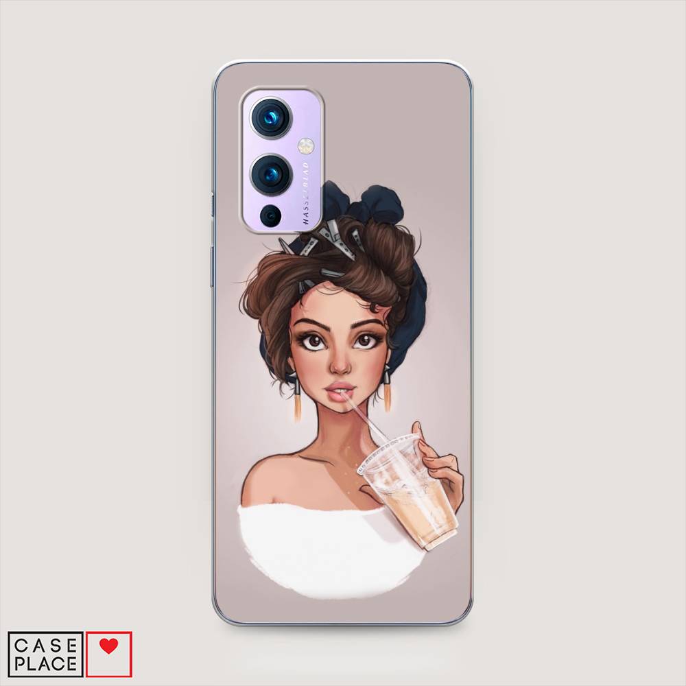 

Чехол на OnePlus 9 LE2113 "Девушка с фраппе", Серый, 151450-6