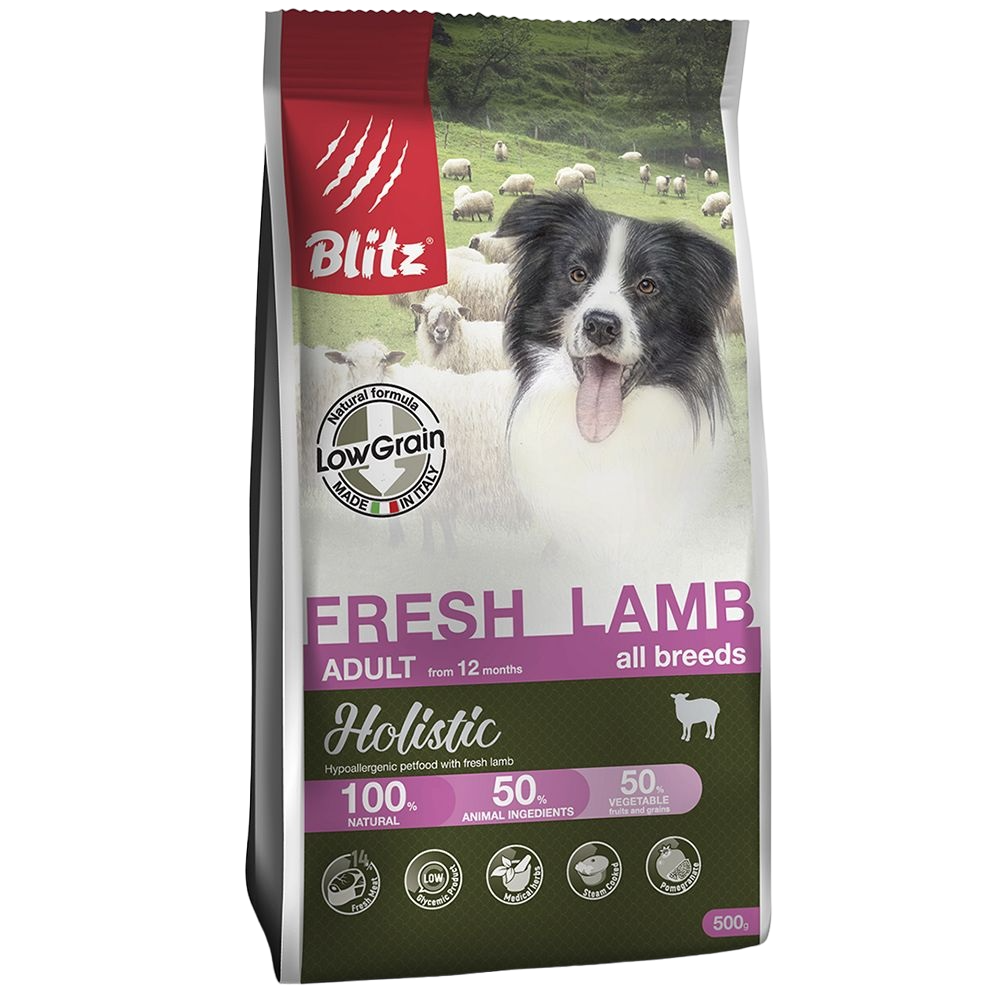Сухой корм для собак BLITZ Holistic, малозерновой, свежий ягненок, 0,5кг