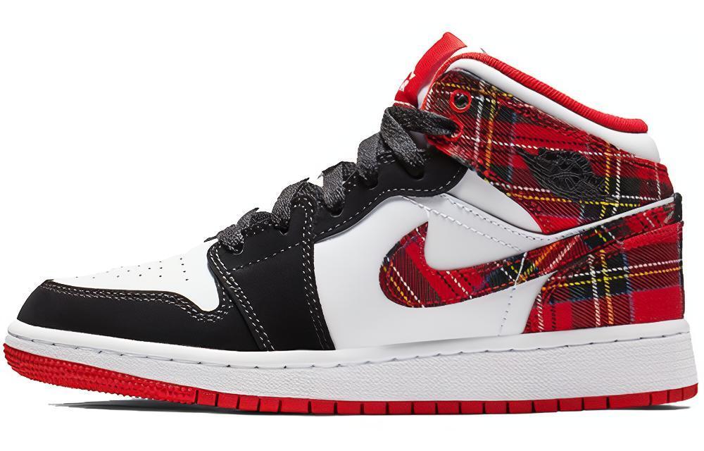 

Кеды унисекс Jordan Air Jordan 1 Mid White Plaid GS разноцветные 38.5 EU, Разноцветный, Air Jordan 1 Mid White Plaid GS