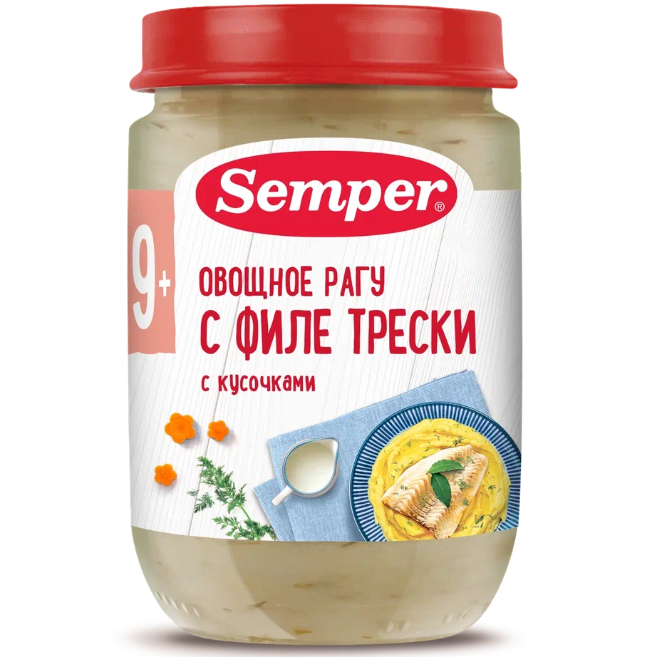 Пюре Semper Овощное рагу с филе трески с 9 мес. 190 г, 1 шт.