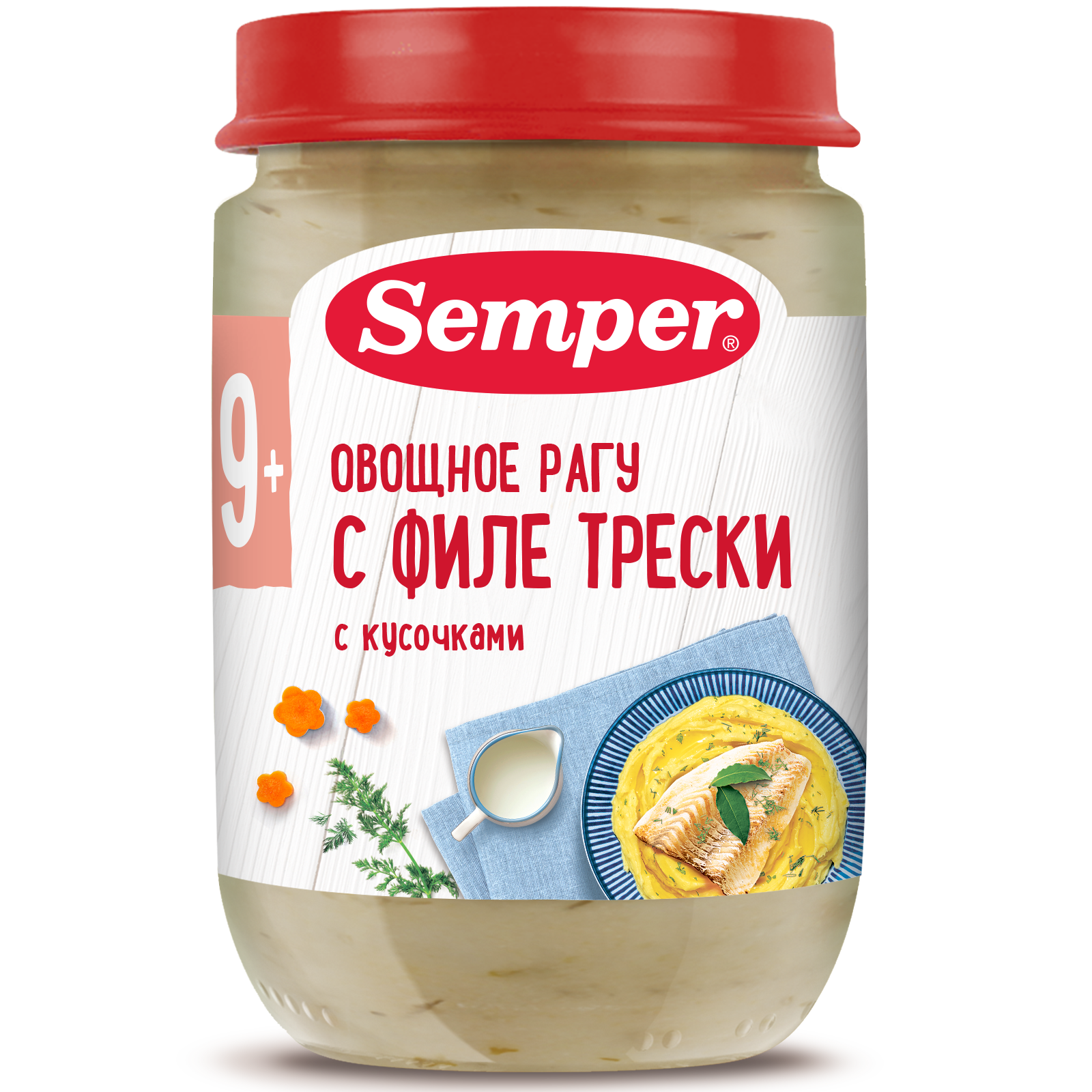 

Пюре Semper Овощное рагу с филе трески с 9 мес. 190 г, 1 шт., Овощное рагу с филе трески