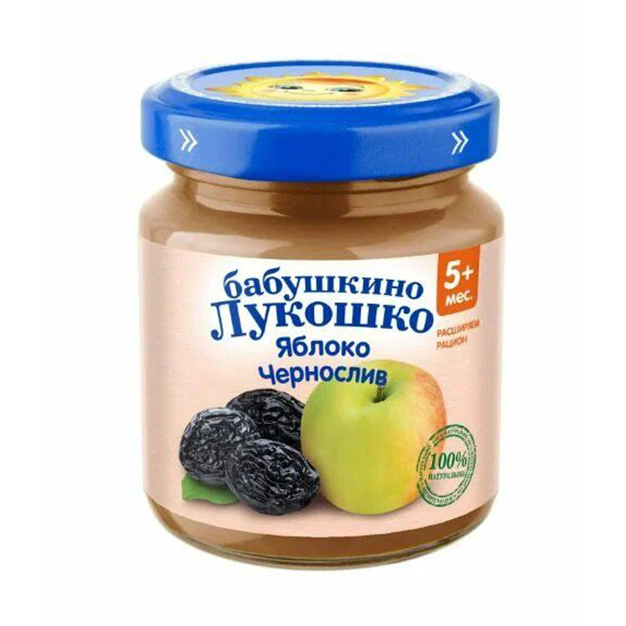 Пюре фруктовое Бабушкино Лукошко Яблоко-чернослив с 5 мес. 100 г, 1 шт.