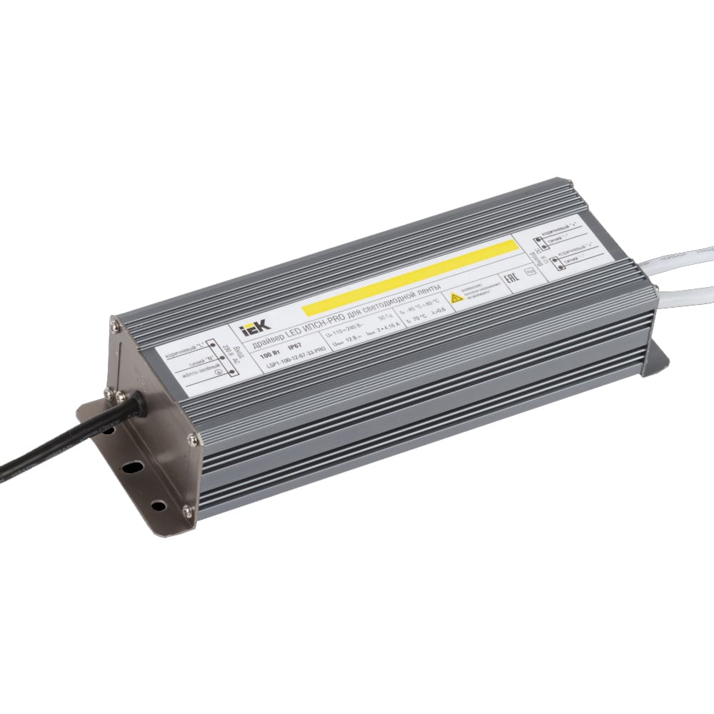 

Драйвер IEK LED ИПСН-PRO, 100Вт, 12В блок-шнуры IP67 LSP1-100-12-67-33-PRO