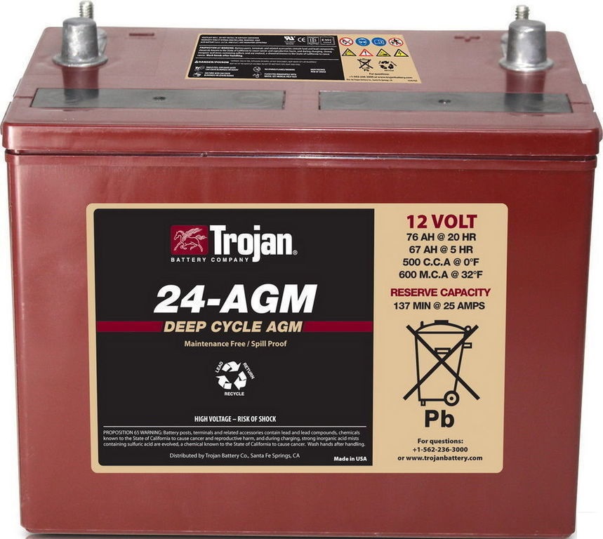 

Аккумулятор TROJAN 24-AGM 12V 76A (274х174х219)