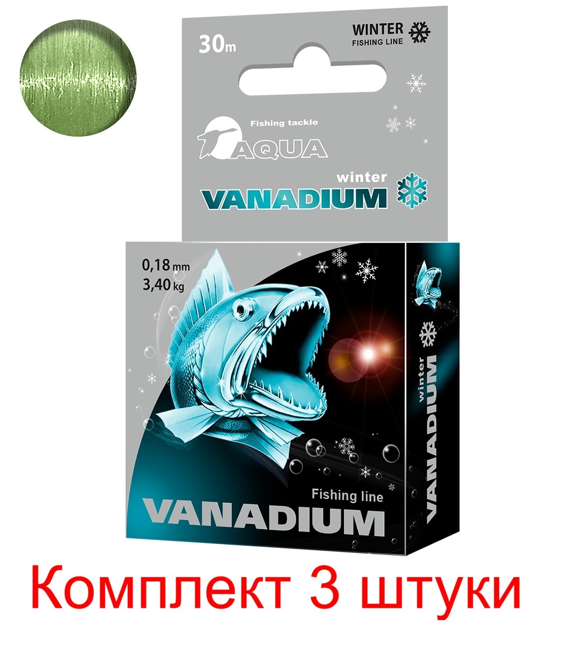 

Монофильная леска для зимней рыбалки AQUA VANADIUM 0,18mm 30m ( 3 штуки ), Зеленый, Vanadium