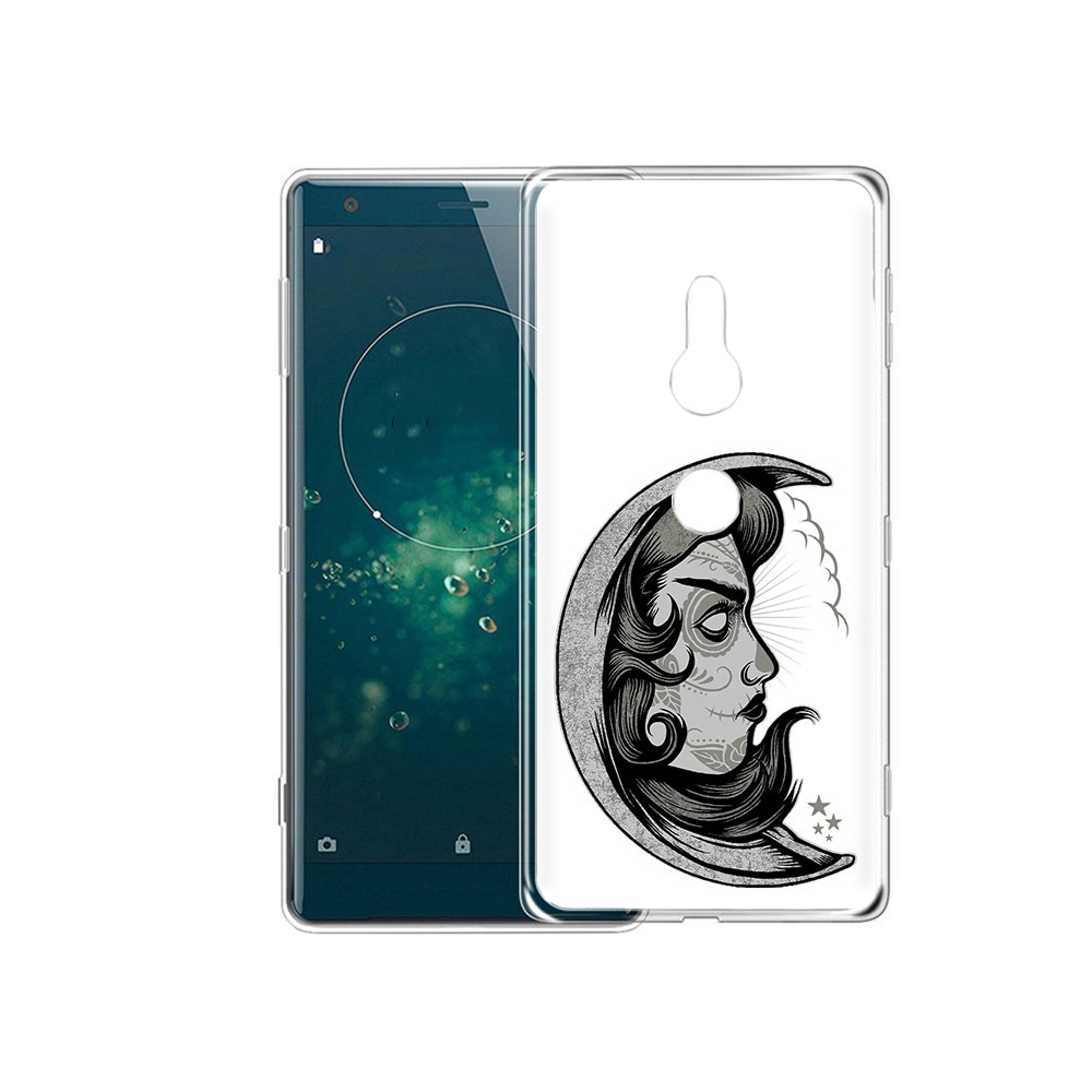 

Чехол MyPads Tocco для Sony Xperia XZ2 черно белая луна с лицом, Прозрачный, Tocco
