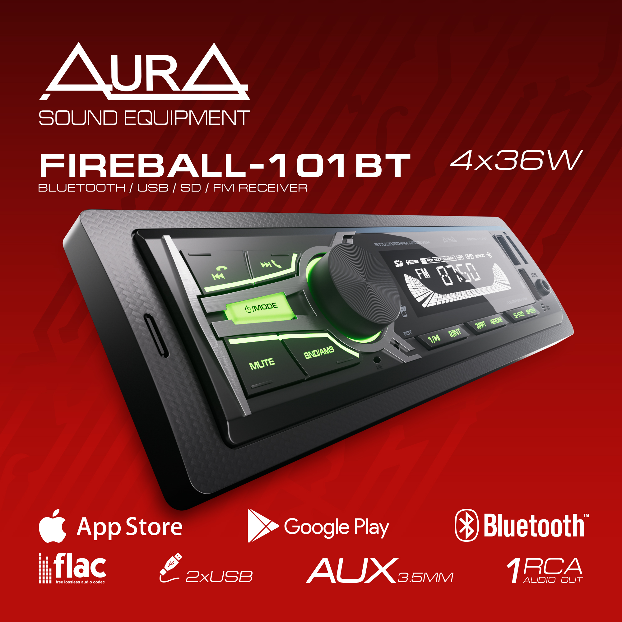 Автомагнитола c BlueTooth AurA FIREBALL-101BT 408100₽