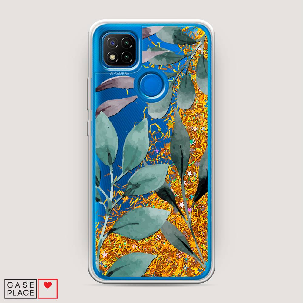 

Жидкий чехол с блестками "Листы цветов" на Xiaomi Redmi 9C, 39090-1