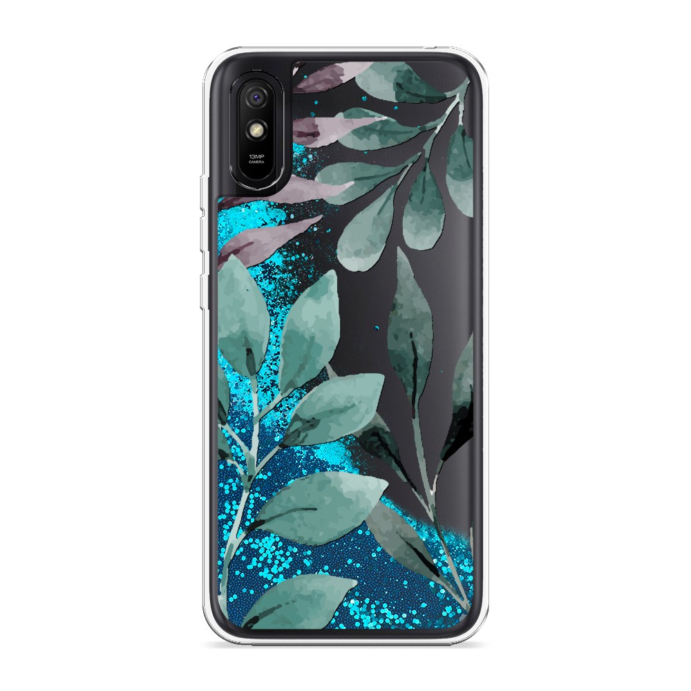 

Жидкий чехол с блестками "Листы цветов" на Xiaomi Redmi 9A, 38993-1