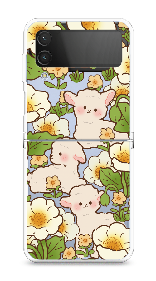 

Чехол на Samsung Galaxy Z Flip 4 "Овечки в цветах", Зеленый;бежевый, 2106650-1