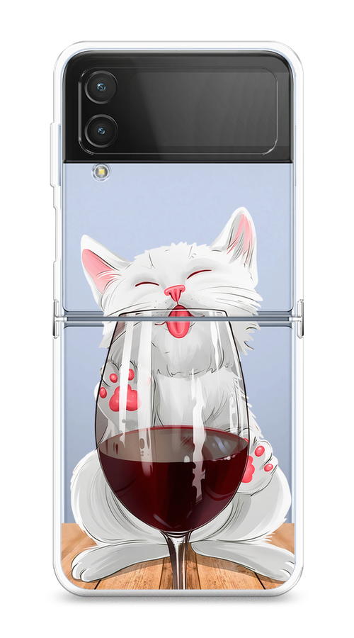 

Чехол на Samsung Galaxy Z Flip 4 "Кот с бокалом", Прозрачный;белый;красный, 2106650-1