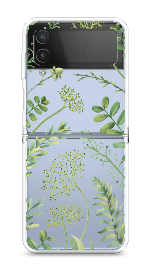 

Чехол на Samsung Galaxy Z Flip 4 "Green Leaves", Зеленый;прозрачный, 2106650-1