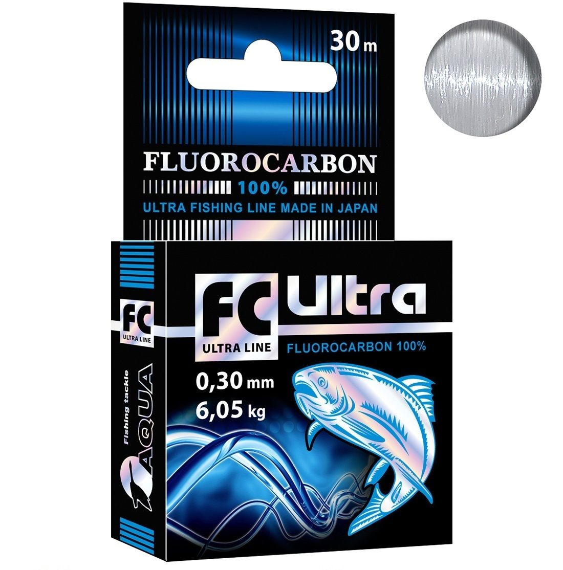 Леска  AQUA FC Ultra Fluorocarbon 100% 0,30mm 30m, прозрачный, test - 6,05kg 1 шт.