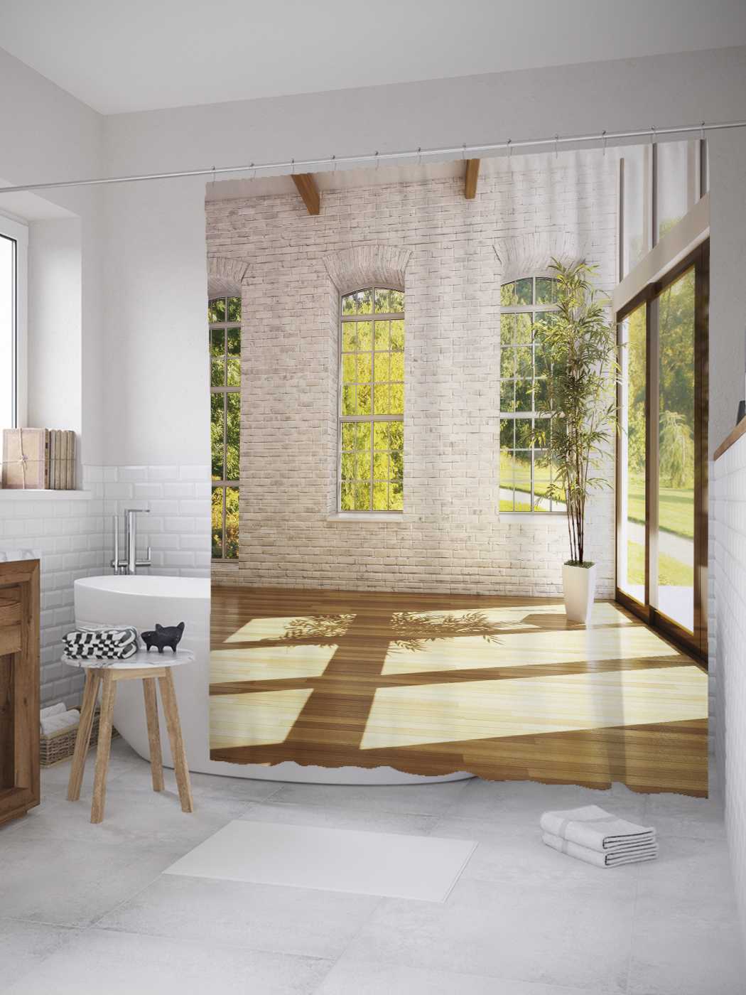 

Штора (занавеска) для ванной JoyArty "Веранда в доме" из сатена, 180х200 см с крючками, Оранжевый