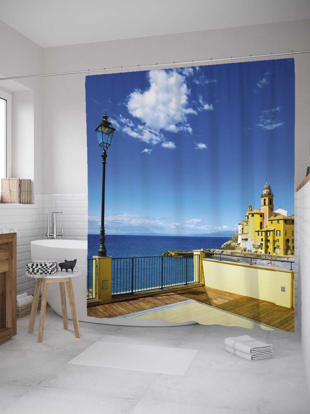 

Штора (занавеска) для ванной JoyArty "Фонарь на террасе" из сатена, 180х200 см с крючками, Фиолетовый