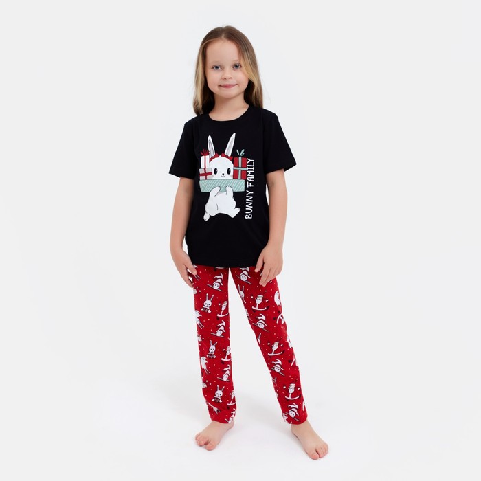 

Пижама для девочки новогодняя KAFTAN "Bunny Family", размер 34 (122-128), Красный;черный, Bunny Family