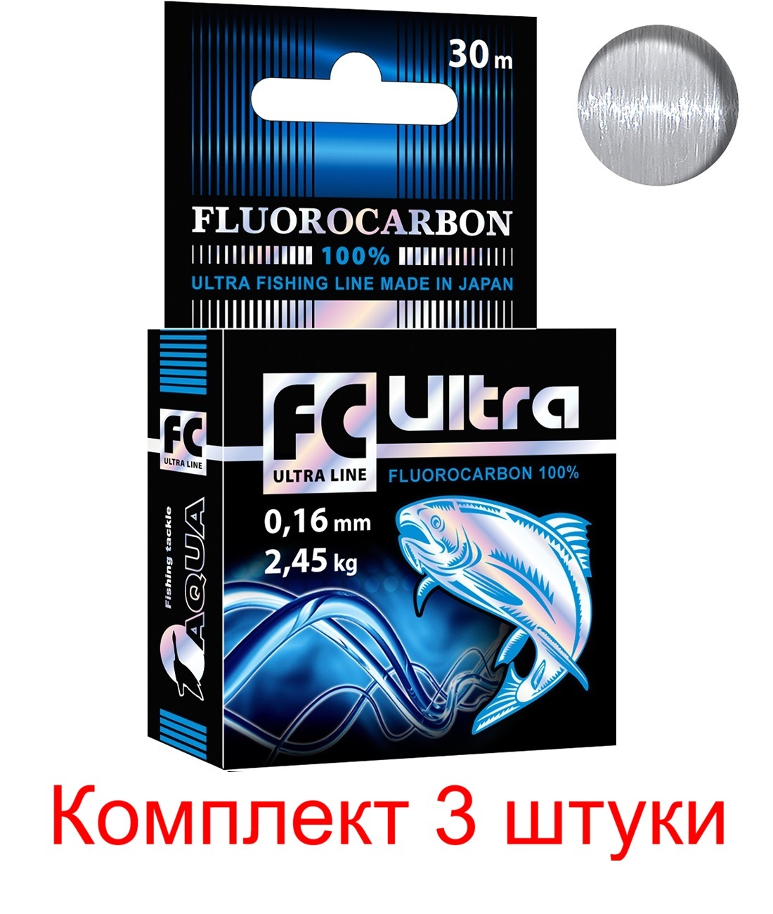 

Леска AQUA FC Ultra Fluorocarbon 100% 0,16mm 30m, прозрачный, test - 2,45kg 3 шт., FC Ultra Fluorocarbon 100%
