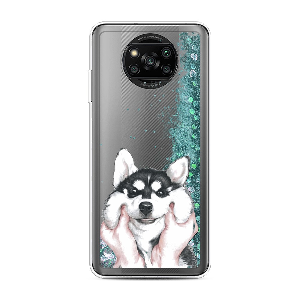 

Жидкий чехол с блестками "Щечки хаски" на Xiaomi Poco X3 Pro, 310695-1