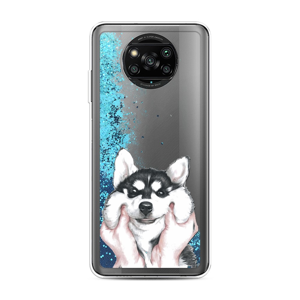 

Жидкий чехол с блестками "Щечки хаски" на Xiaomi Poco X3 Pro, 310693-1