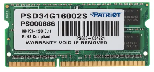 

Оперативная память Patriot 4Gb DDR-III 1600MHz SO-DIMM (PSD34G16002S), Signature Line 4GB DDR3 SO-DIMM PC3-12800 [PSD34G16002S]