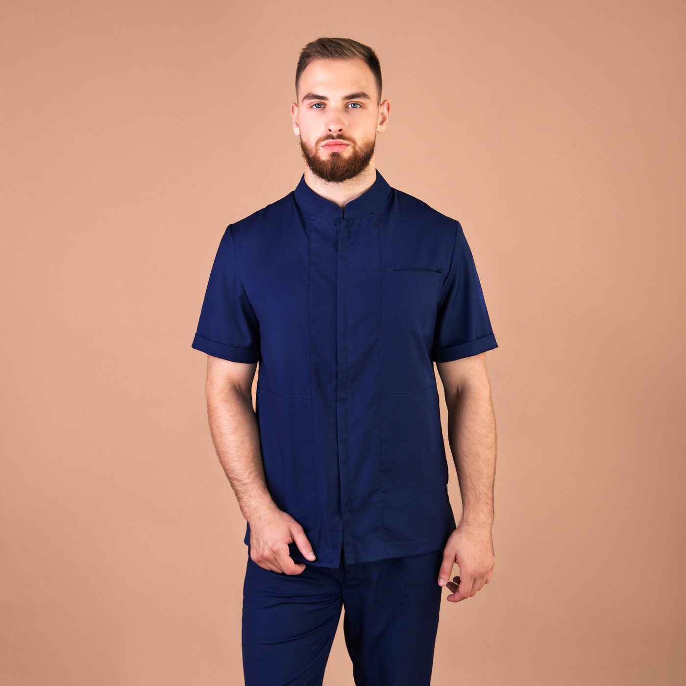 

Рубашка медицинская мужская NoBrand TZ700 синяя 50 RU, Синий, TZ700