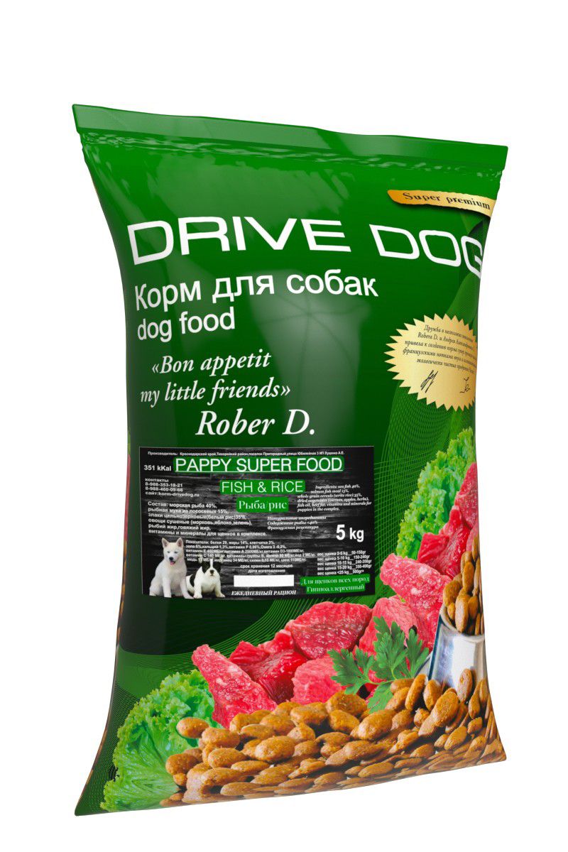 Сухой корм для щенков Drive Dog рыба с рисом, гипоаллергенный, 5 кг