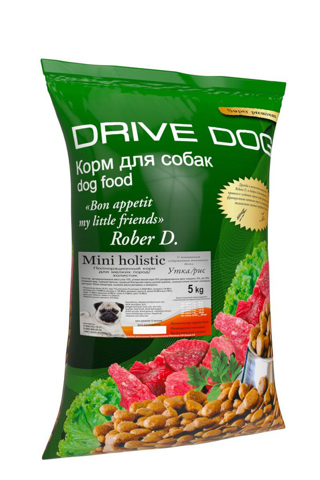 Сухой корм для собак Drive Dog Mini holistic утка с рисом, 5 кг
