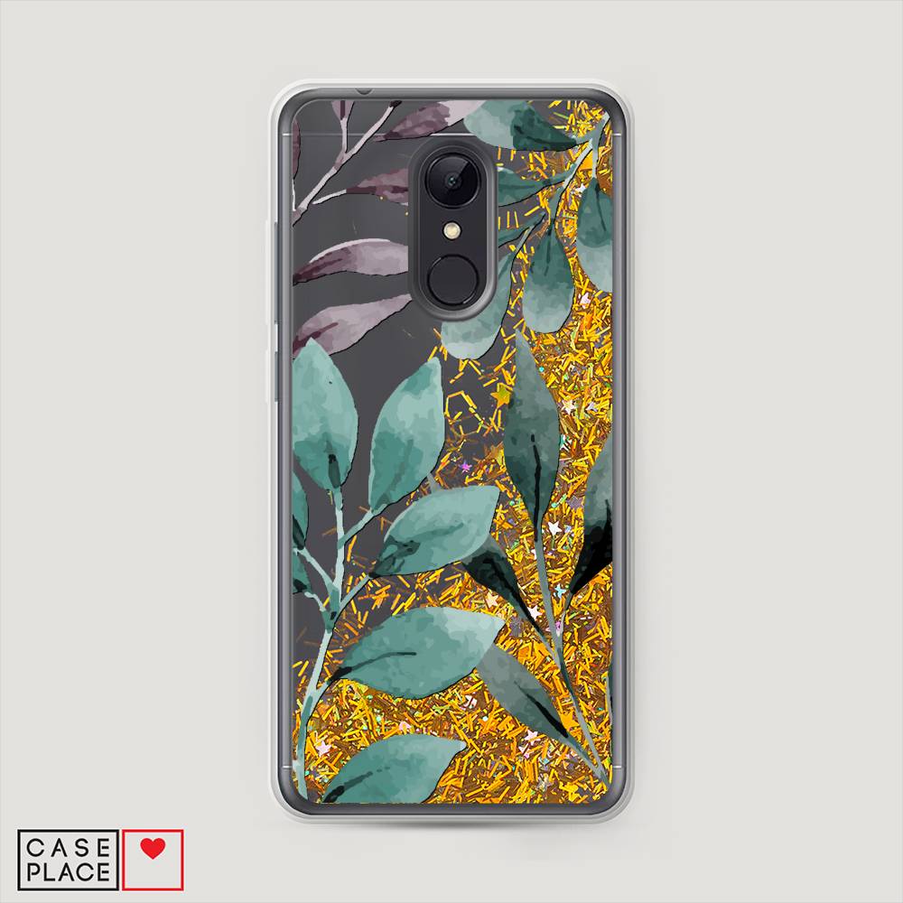 

Жидкий чехол с блестками "Листы цветов" на Xiaomi Redmi 5, 33090-1