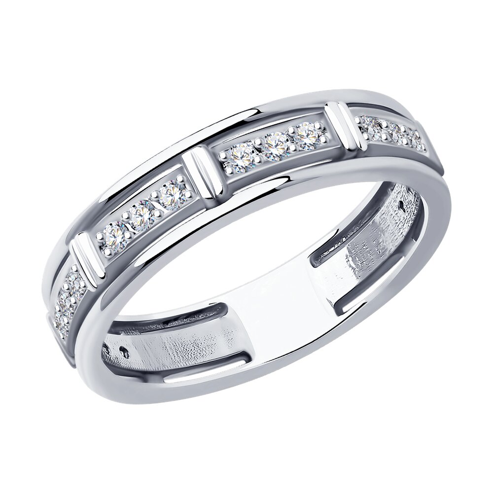 Кольцо обручальное из белого золота с бриллиантом р. 18,5 SOKOLOV Diamonds 1110205-3