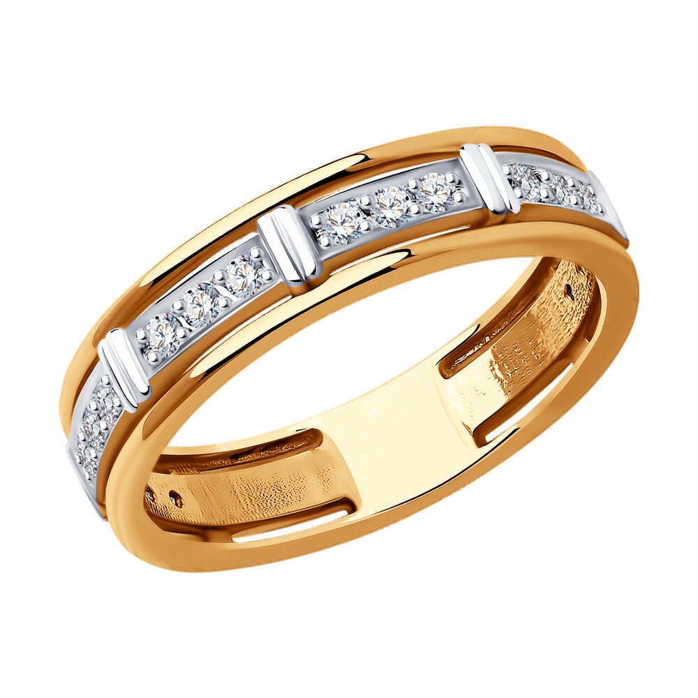 Кольцо обручальное из красного золота с бриллиантом р. 18,5 SOKOLOV Diamonds 1110205