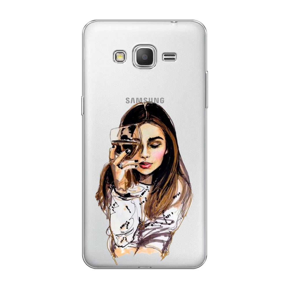 

Чехол Awog на Samsung Galaxy Grand Prime / Самсунг Grand Prime "Девушка с бокалом", Коричневый;прозрачный;бежевый, 21950-7