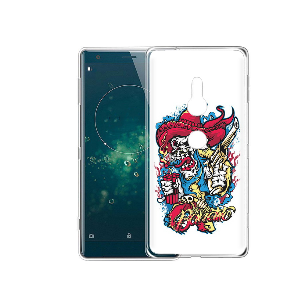 

Чехол MyPads Tocco для Sony Xperia XZ2 нарисованный скелет с писталетом, Прозрачный, Tocco