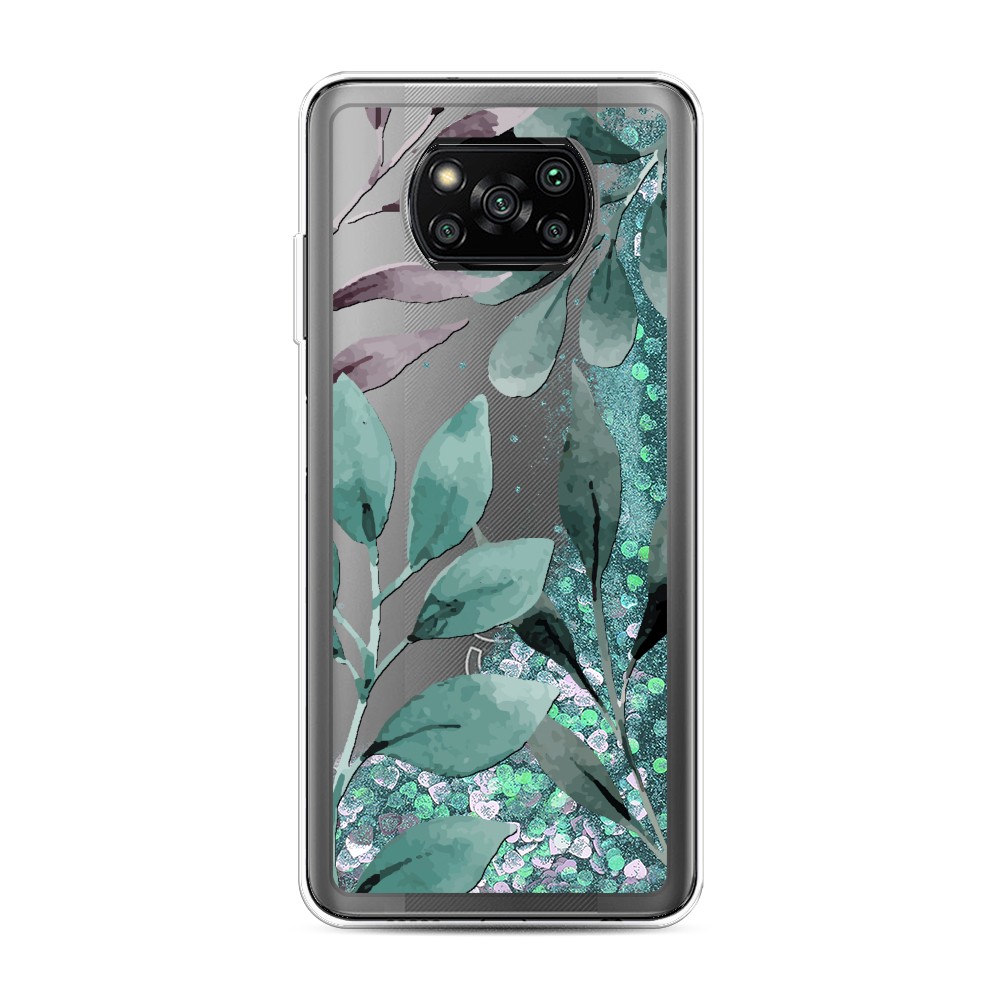 

Жидкий чехол с блестками "Листы цветов" на Xiaomi Poco X3 Pro, 310695-1