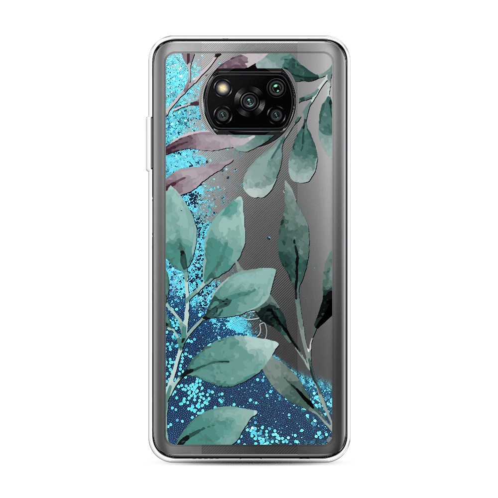 

Жидкий чехол с блестками "Листы цветов" на Xiaomi Poco X3 Pro, 310693-1