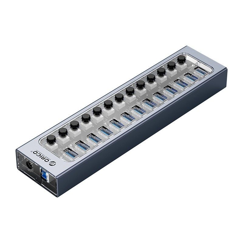 USB-концентратор ORICO 13xUSB-A 3.0 серый/прозрачный (ORICO-AT2U3-13AB-EU-GY-BP)