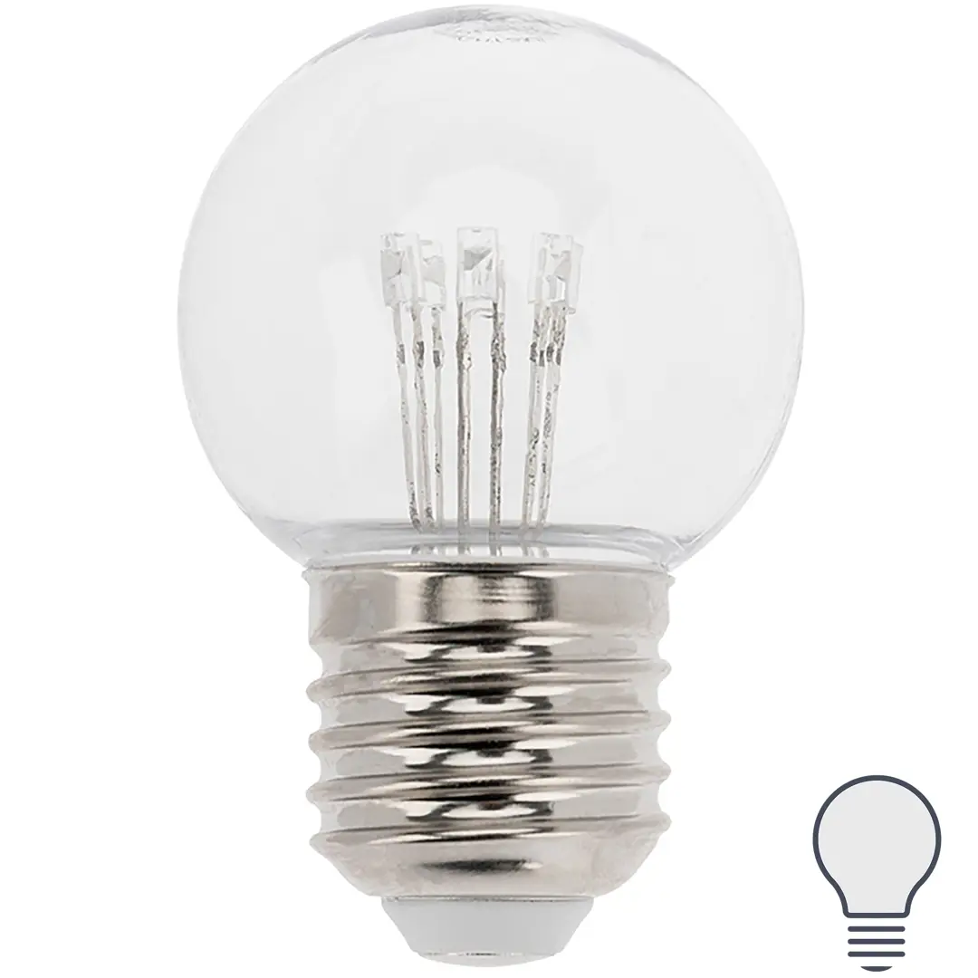 

Лампа светодиодная E27 6 LED шар прозрачный, нейтральный цвет белый