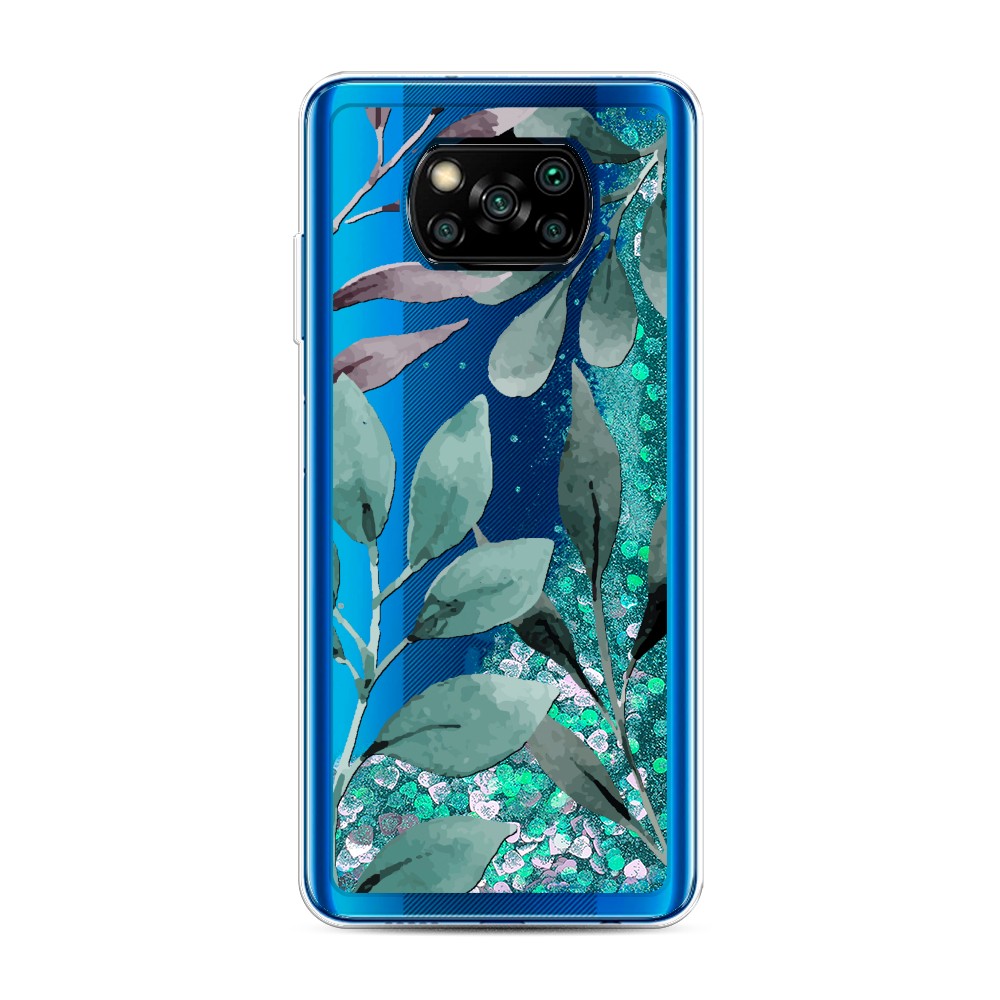 

Жидкий чехол с блестками "Листы цветов" на Xiaomi Poco X3 NFC, 39295-1
