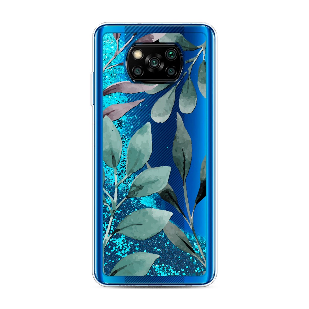 

Жидкий чехол с блестками "Листы цветов" на Xiaomi Poco X3 NFC, 39293-1