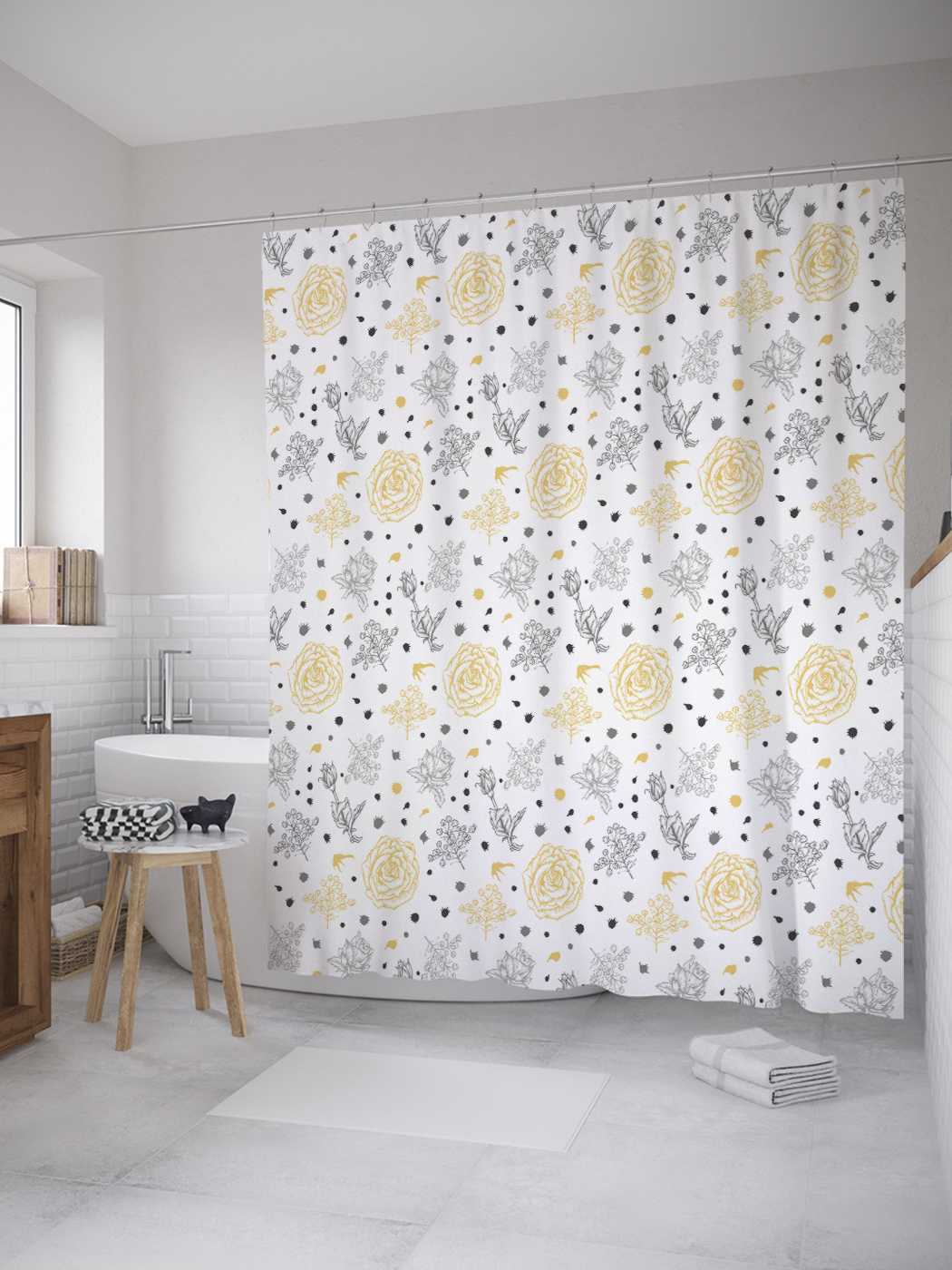 

Штора (занавеска) для ванной JoyArty "Бутоны роз" из сатена, 180х200 см с крючками, Фиолетовый