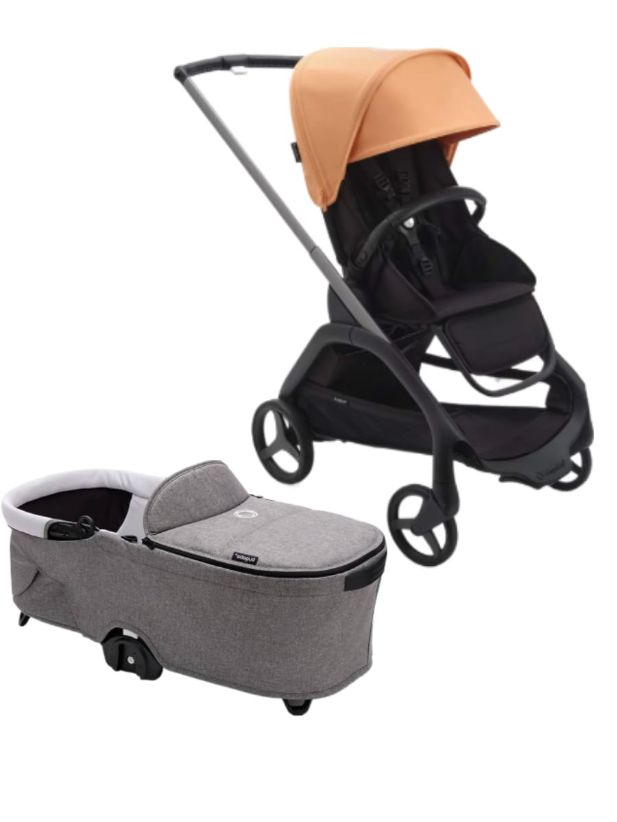 Коляска 3 в 1 Bugaboo Dragonfly Graphit/Midnight Black/Island Coral + люлька Bugaboo Grey