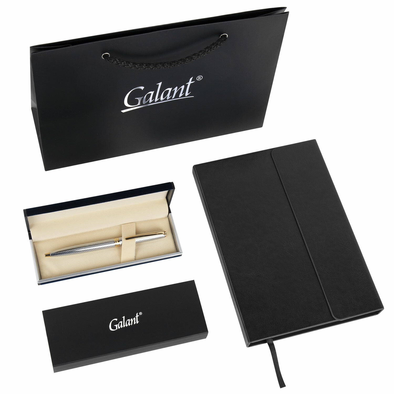 Ручка шариковая подарочная Galant Black, 880904, синяя,ежедневник А5, пакет